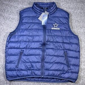 NFL Dallas Cowboys Mens Navy Blue Puffer Vest Full Zip Quilted Sleeveless Jacket